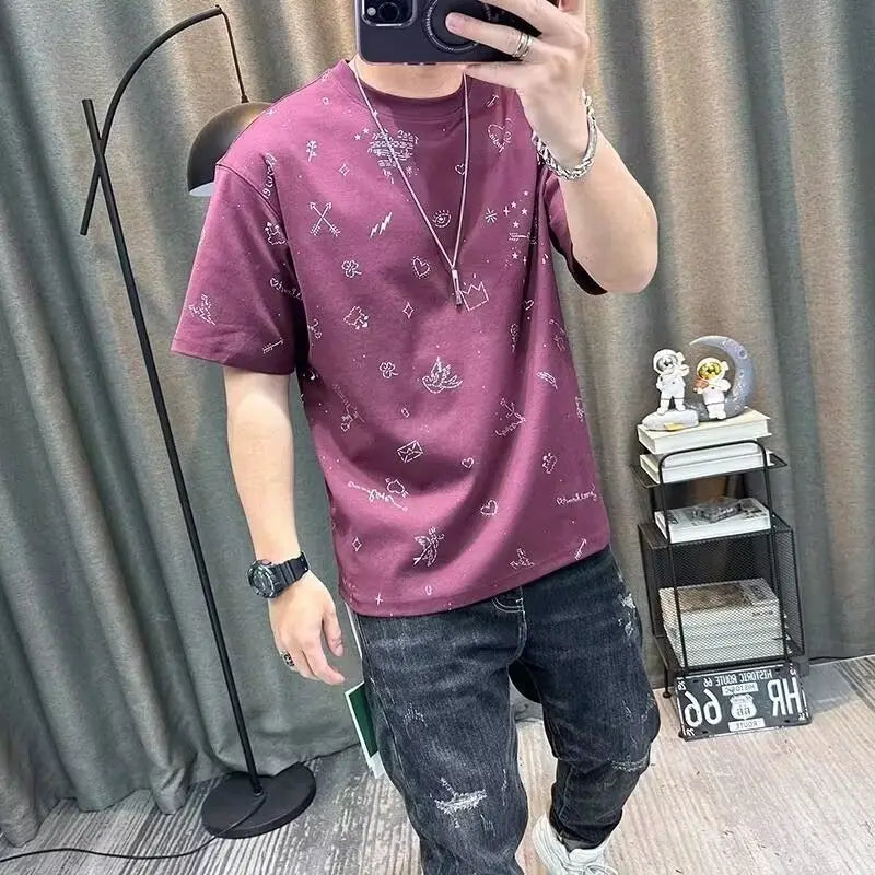 Short-sleeved T-shirt for men New Style Full-body Print High-end Pure Cotton Half-sleeved