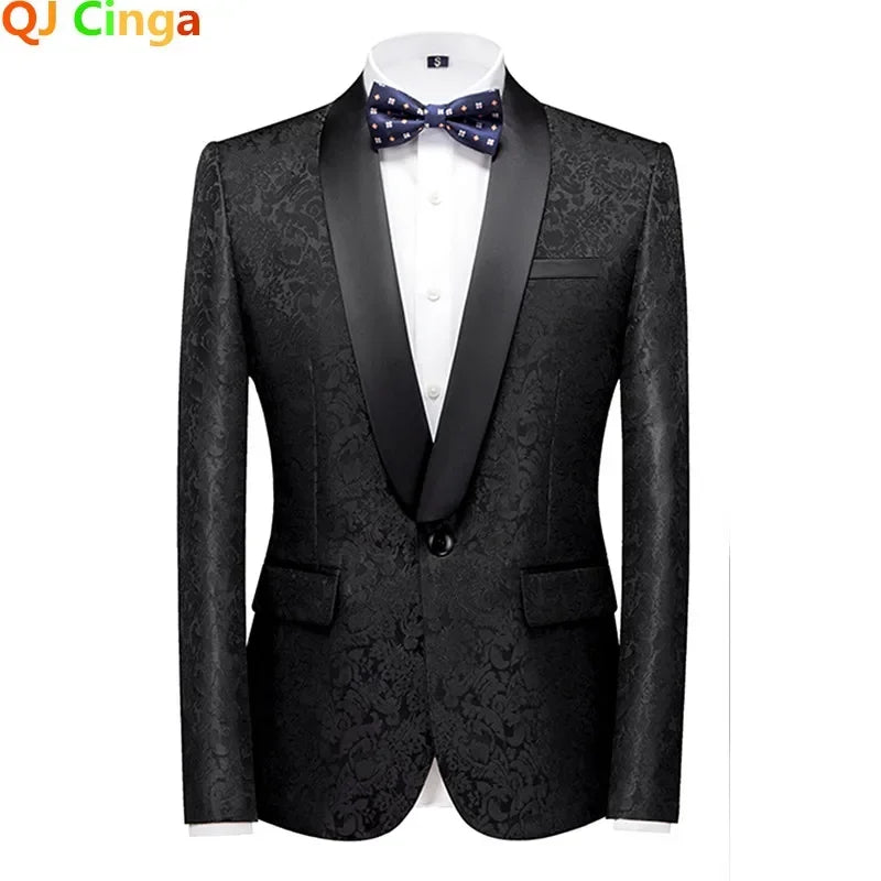 New Blue Jacquard Men's Suit Jacket Wedding Party Suit Men's Blue Red and White Men's Suit Slim Fit