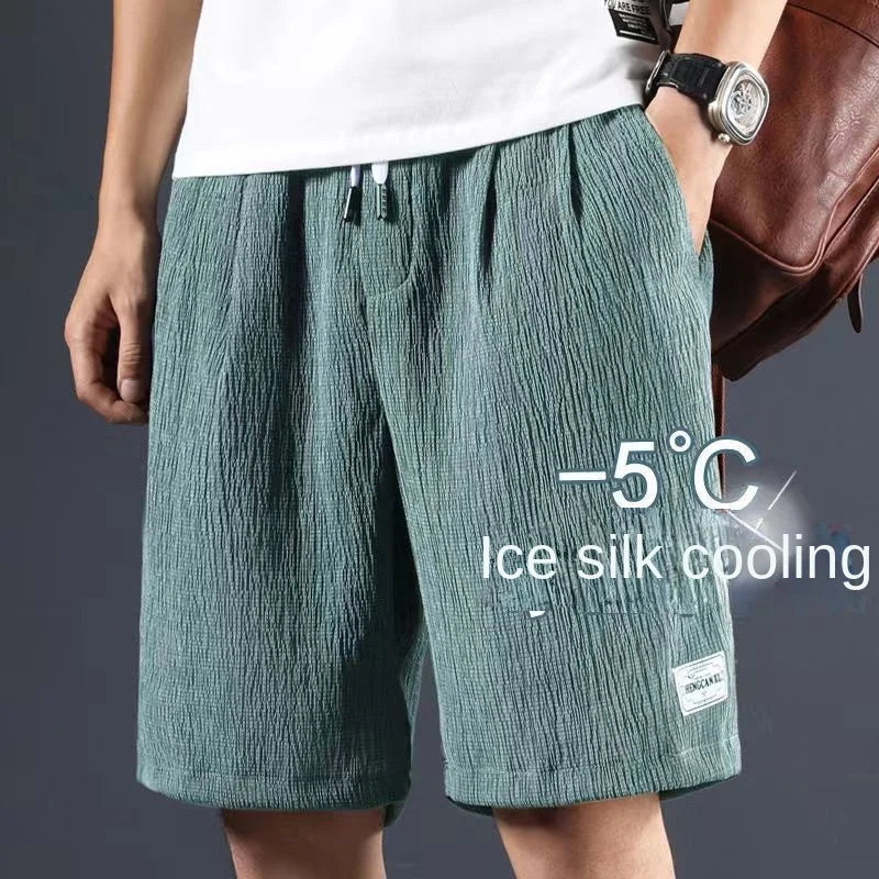 Summer Ice Silk Shorts Men's Thin Sports Casual Loose Fashion Trend Cool Breathable Straight Leg Pants