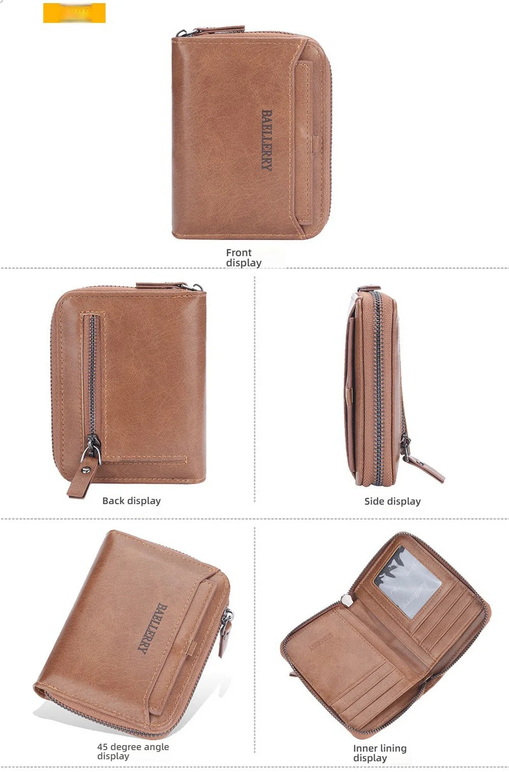 Compact Retro Wallet for Men Distressed PU Leather Zipper Coin Pocket Multi-Card Organizer Gift