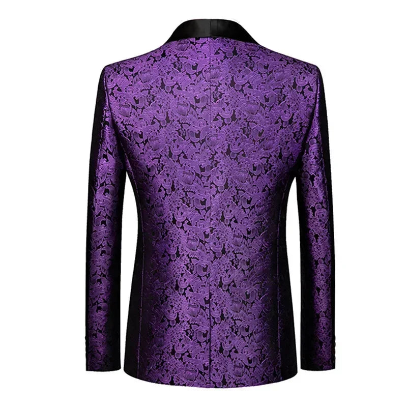 New Blue Jacquard Men's Suit Jacket Wedding Party Suit Men's Blue Red and White Men's Suit Slim Fit