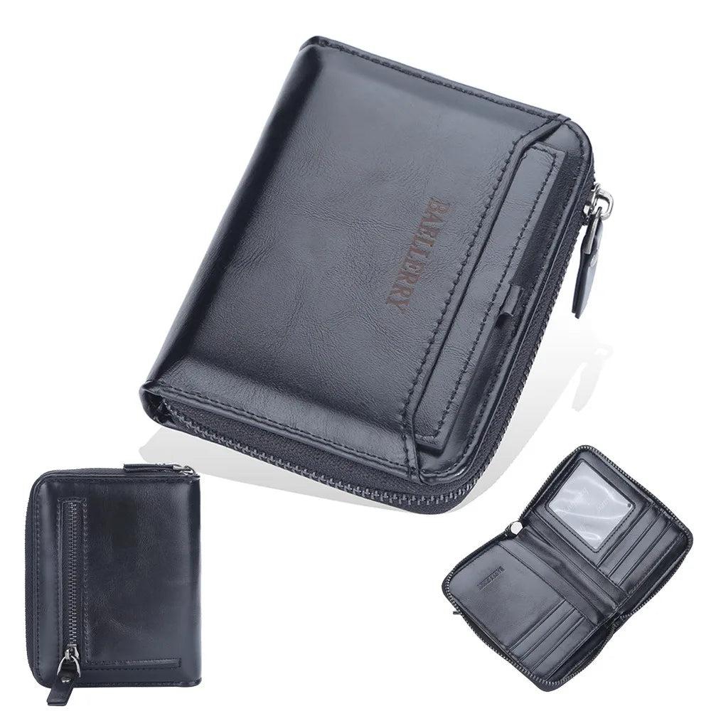 Compact Retro Wallet for Men Distressed PU Leather Zipper Coin Pocket Multi-Card Organizer Gift