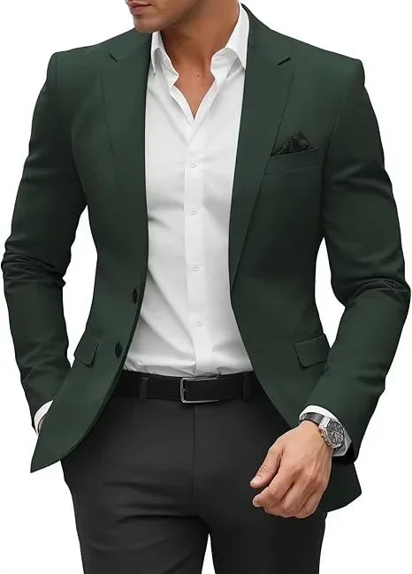 2025 Fashion Suit Jacket Men's Green Jacket Regular Slim Fit Comfortable Pocket Single Button Suit Jacket