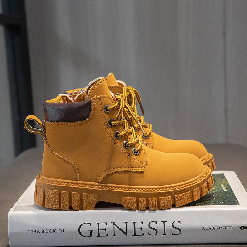 Fashion Boy Short Boots Non-Slip British Style Boots Children's Side Zipper Design Single Boots Leather Boots Anti-skid