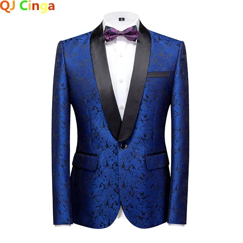 New Blue Jacquard Men's Suit Jacket Wedding Party Suit Men's Blue Red and White Men's Suit Slim Fit