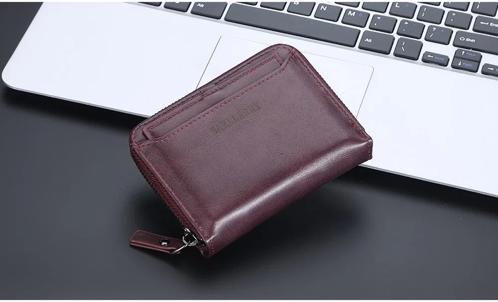 Compact Retro Wallet for Men Distressed PU Leather Zipper Coin Pocket Multi-Card Organizer Gift