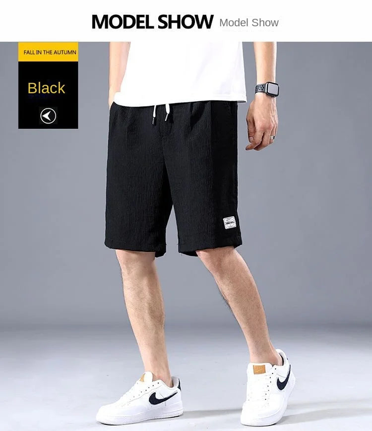Summer Ice Silk Shorts Men's Thin Sports Casual Loose Fashion Trend Cool Breathable Straight Leg Pants