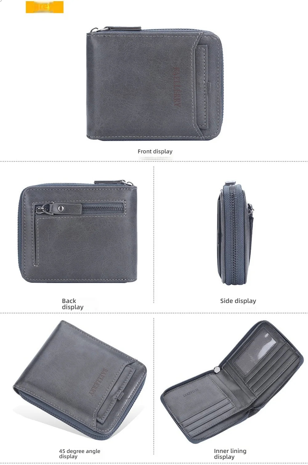 Compact Retro Wallet for Men Distressed PU Leather Zipper Coin Pocket Multi-Card Organizer Gift