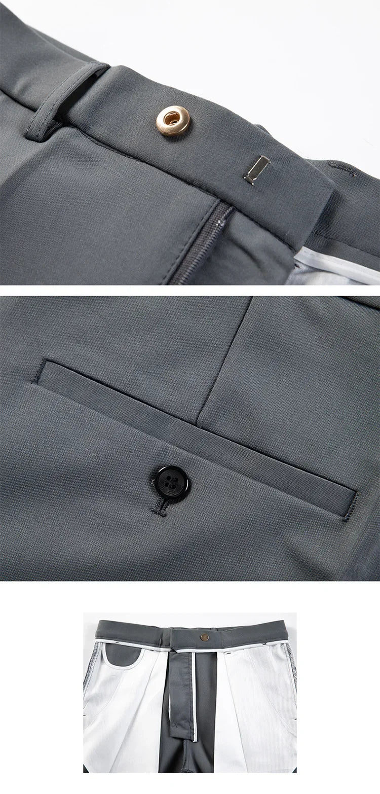 New Style Men's Casual Small Foot Elastic Suit Pants Simple Solid Color