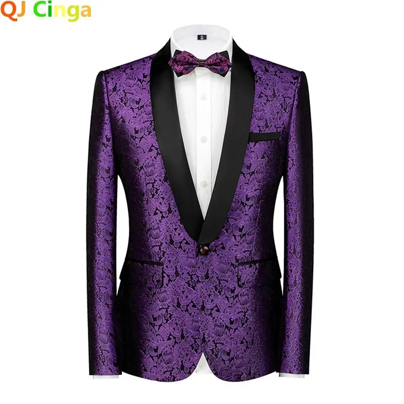 New Blue Jacquard Men's Suit Jacket Wedding Party Suit Men's Blue Red and White Men's Suit Slim Fit