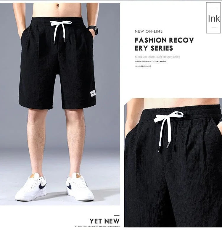 Summer Ice Silk Shorts Men's Thin Sports Casual Loose Fashion Trend Cool Breathable Straight Leg Pants