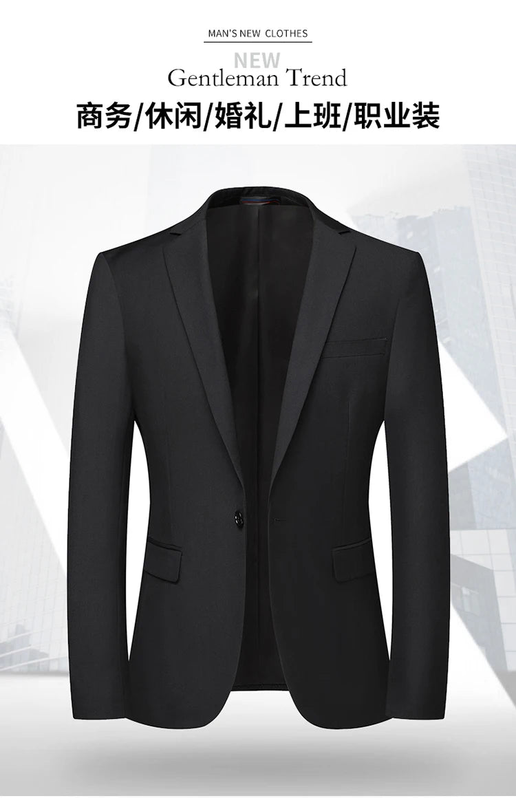 Blazer New Men's Fashion Business Solid Color British Style Professional Work Groom Wedding Dress Best Man Blazer Jacket