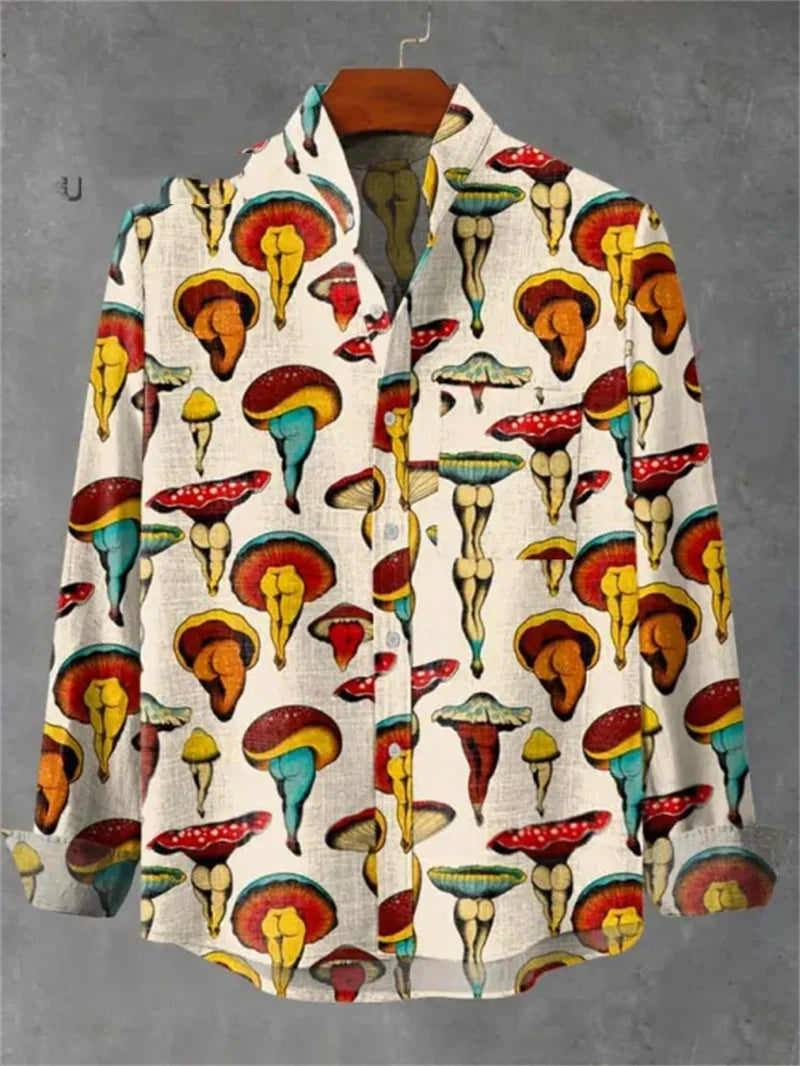Men's Suit Retro Pattern Lapel Long Sleeved Button Printed Top Fashionable Streetwear Designer Western Style