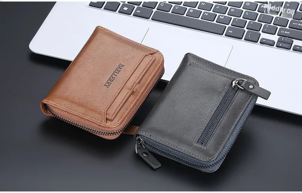 Compact Retro Wallet for Men Distressed PU Leather Zipper Coin Pocket Multi-Card Organizer Gift