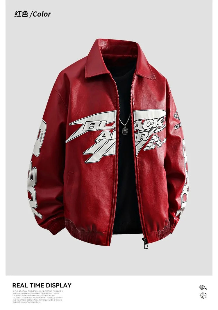 Fashion Leather Jacket Man Original Patchwork Embroidery Designer