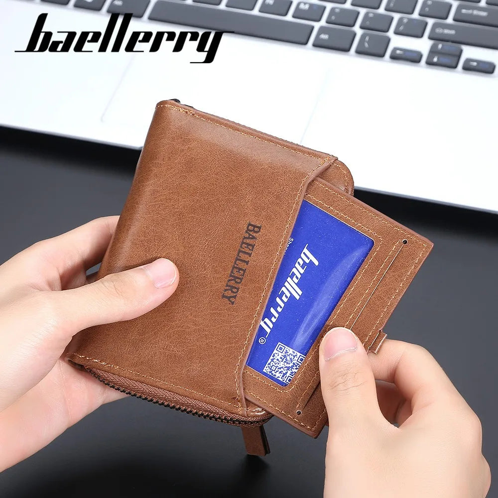 Compact Retro Wallet for Men Distressed PU Leather Zipper Coin Pocket Multi-Card Organizer Gift