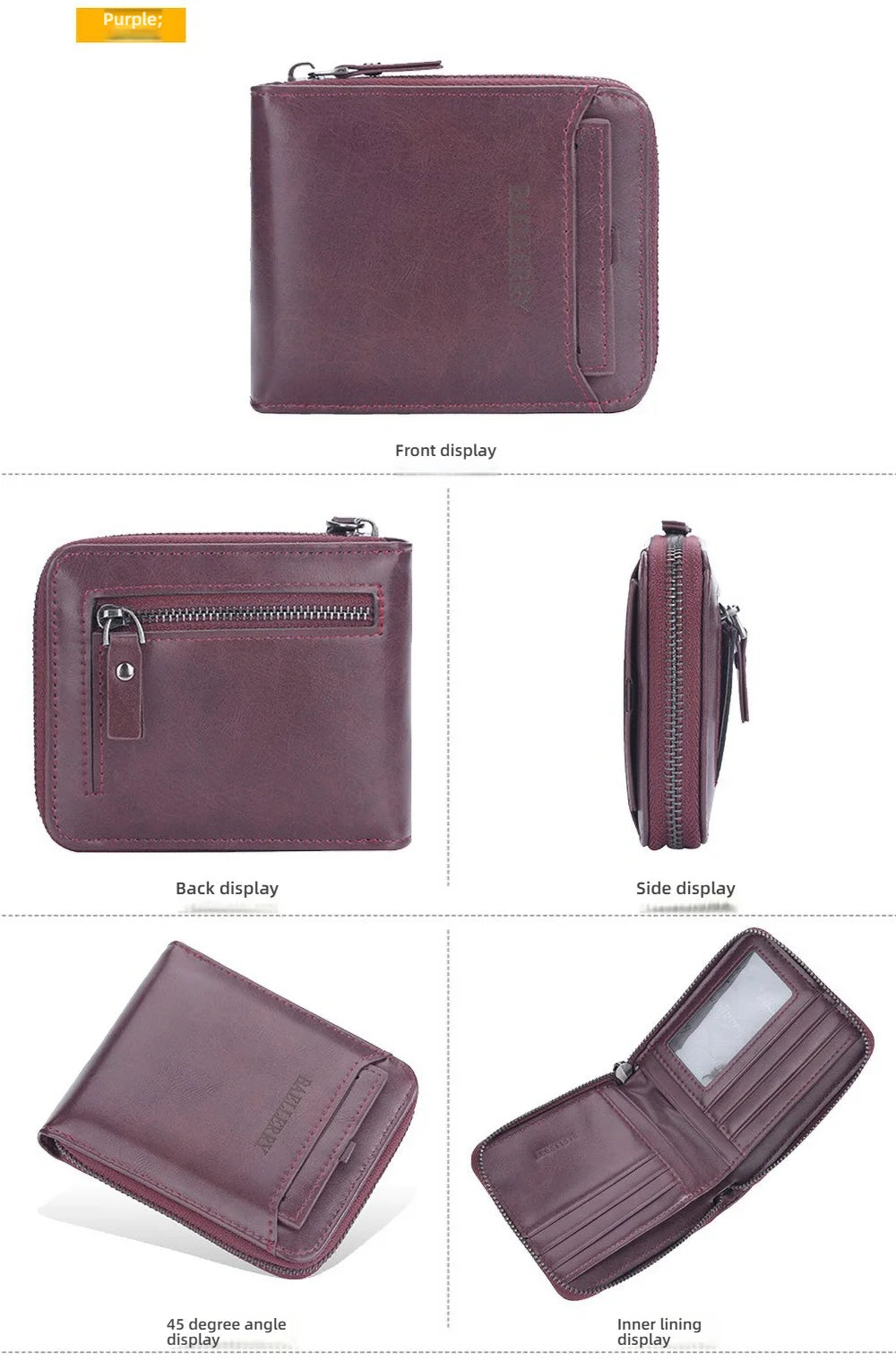 Compact Retro Wallet for Men Distressed PU Leather Zipper Coin Pocket Multi-Card Organizer Gift