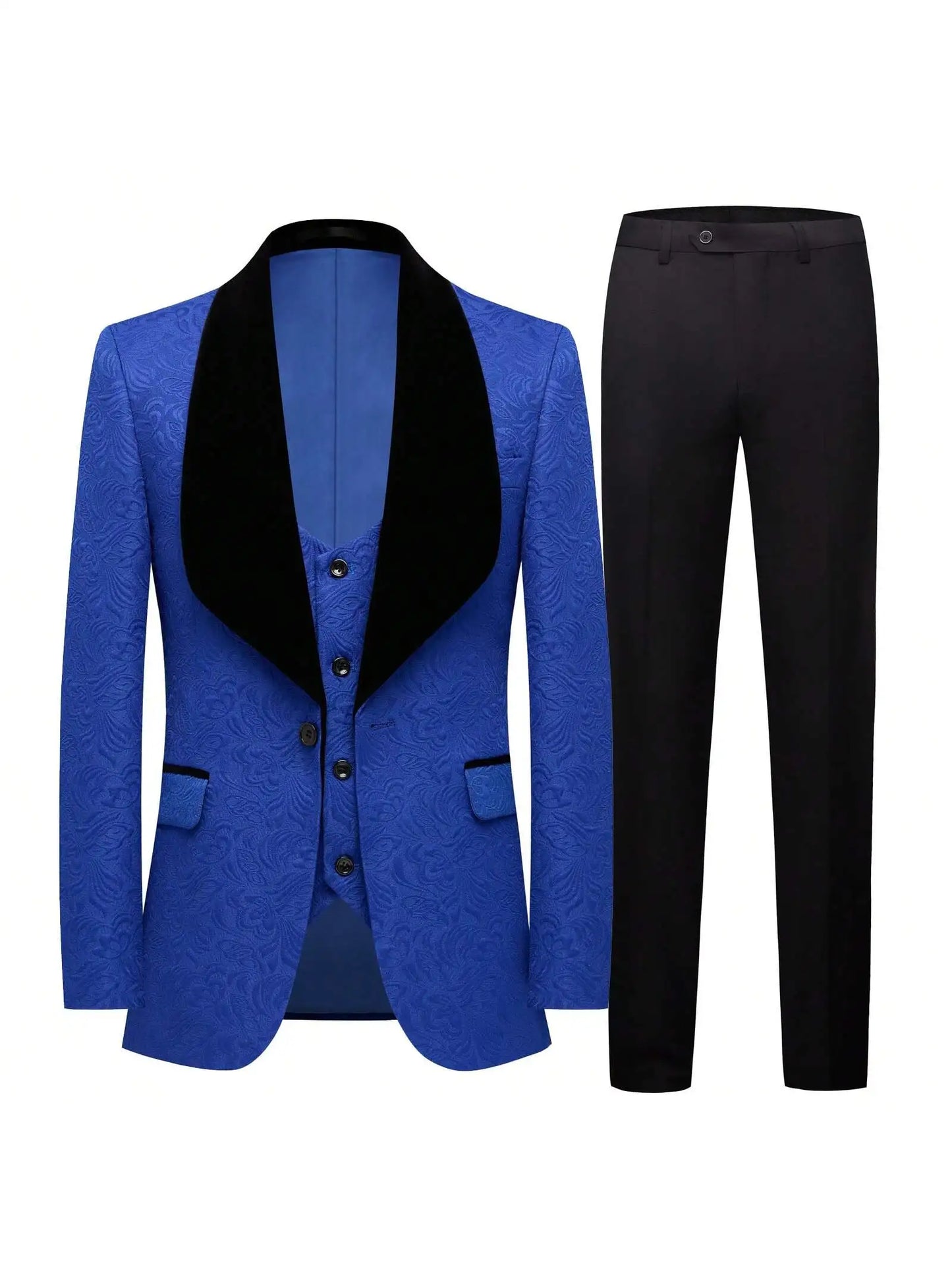 Mens 3 Piece Floral Tuxedo, Jacquard Slim Suit Set, Paisley Blazer Vest And Pants