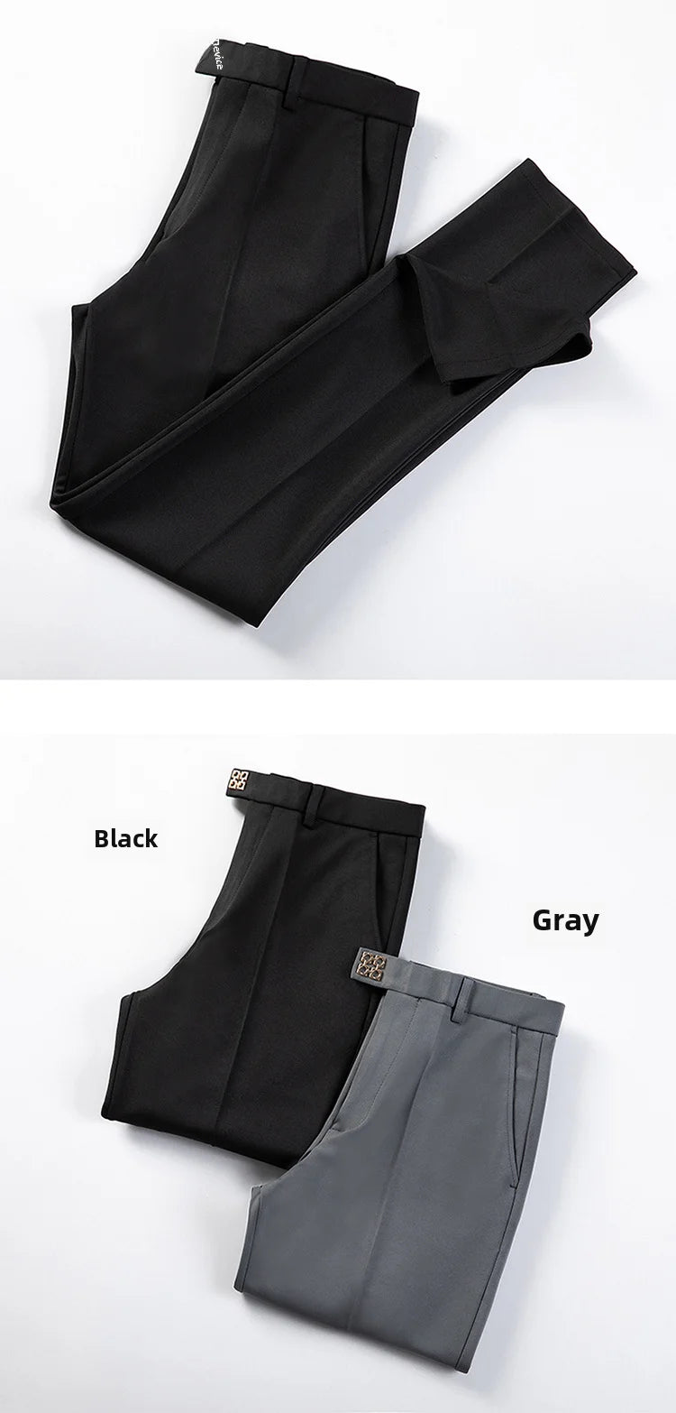 New Style Men's Casual Small Foot Elastic Suit Pants Simple Solid Color