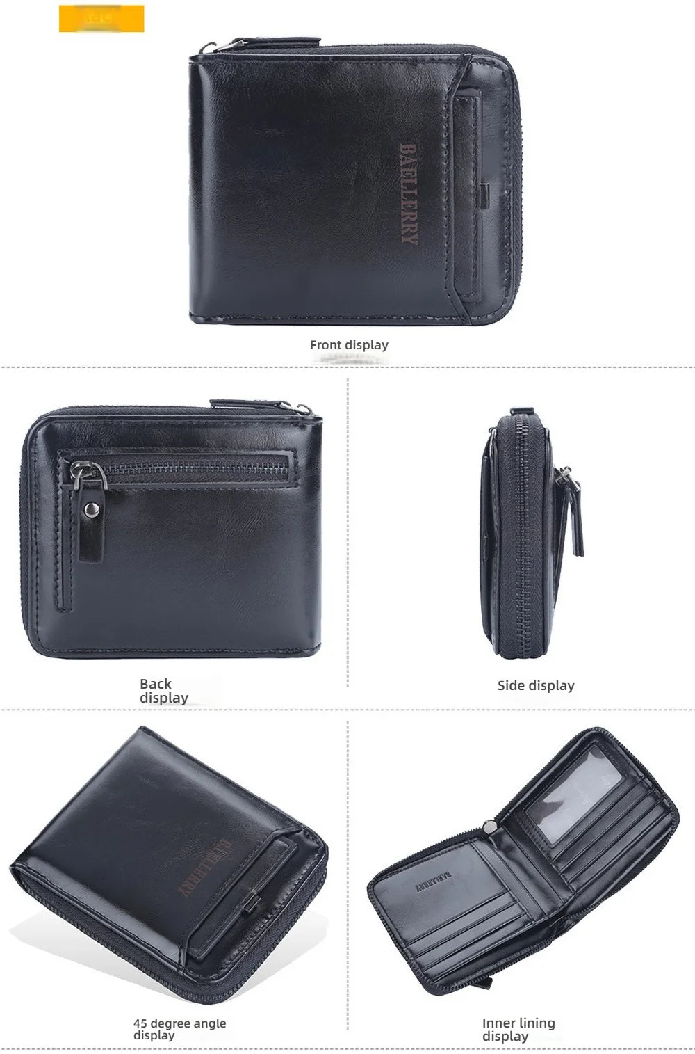 Compact Retro Wallet for Men Distressed PU Leather Zipper Coin Pocket Multi-Card Organizer Gift