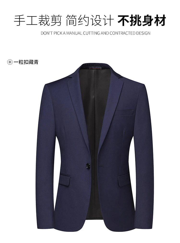 Blazer New Men's Fashion Business Solid Color British Style Professional Work Groom Wedding Dress Best Man Blazer Jacket