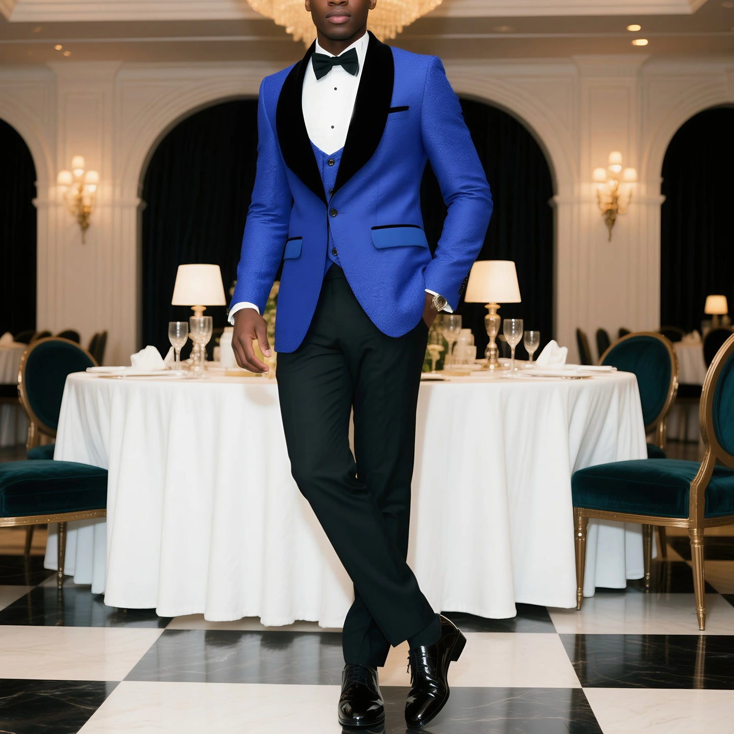Mens 3 Piece Floral Tuxedo, Jacquard Slim Suit Set, Paisley Blazer Vest And Pants
