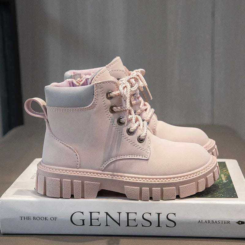 Fashion Boy Short Boots Non-Slip British Style Boots Children's Side Zipper Design Single Boots Leather Boots Anti-skid
