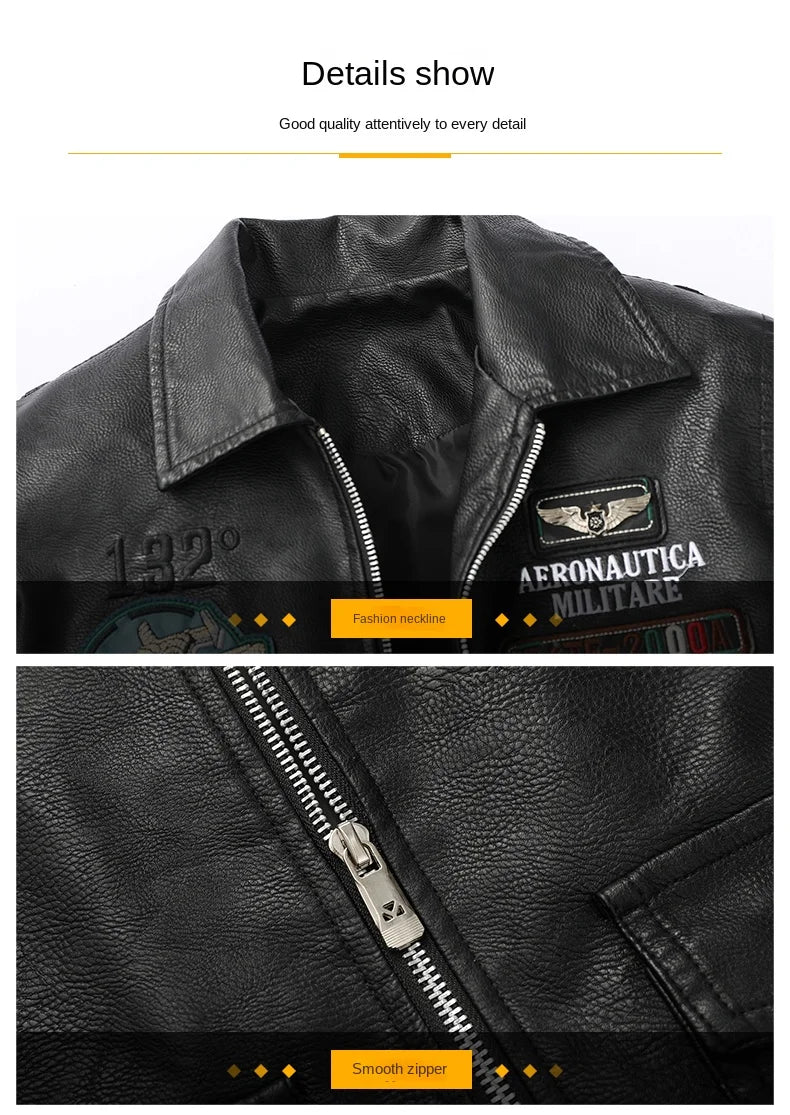 Embroidered Print Handsome Leather Jacket Lapel Fashion