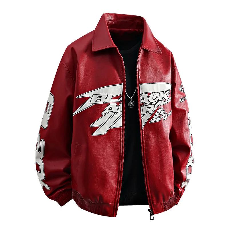 Fashion Leather Jacket Man Original Patchwork Embroidery Designer