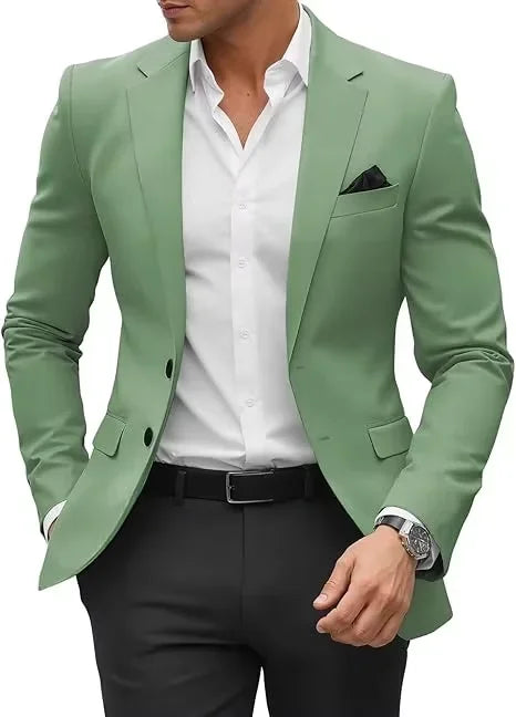 2025 Fashion Suit Jacket Men's Green Jacket Regular Slim Fit Comfortable Pocket Single Button Suit Jacket