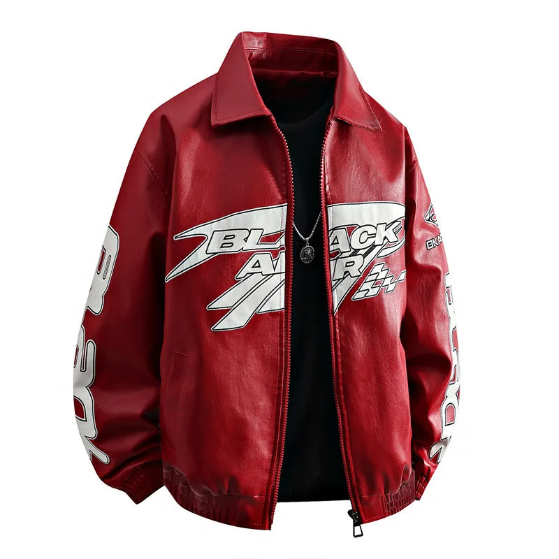 Fashion Leather Jacket Man Original Patchwork Embroidery Designer