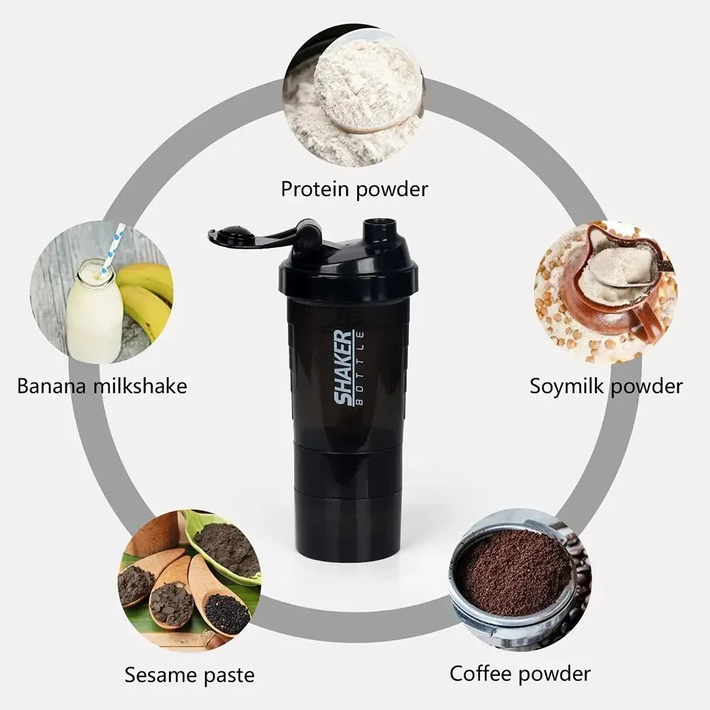 Protein Shaker Bottle Leak Proof Bottle for Protein Mixes 3 Layer Twist Off Shaker Cup Sports Shaker Bottle for Protein Powder