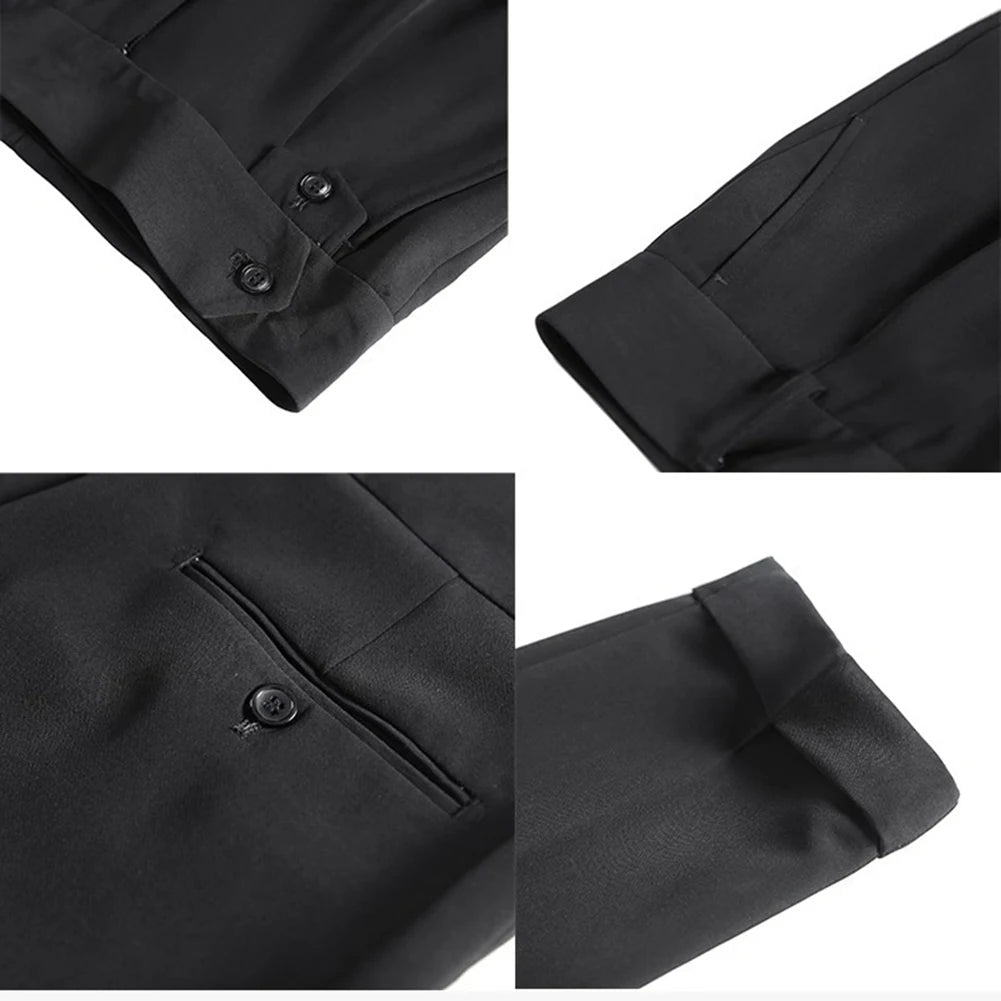 Men's High Waist Trousers Casual Work Suit Pants Belt Waistline Straight Slim Fit Bott