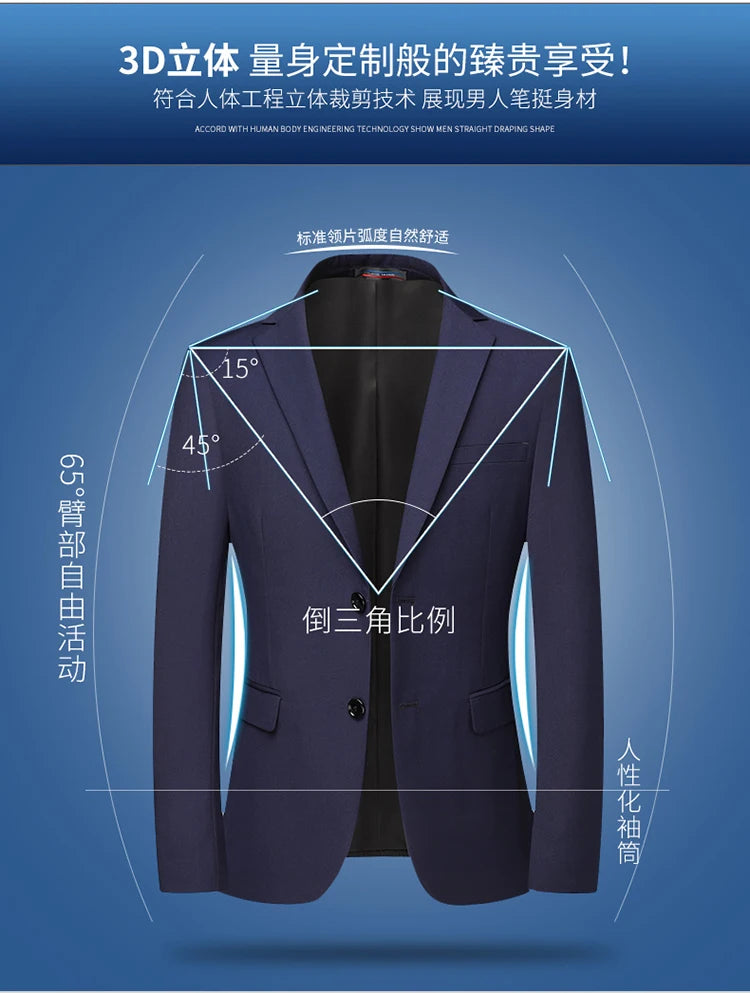 Blazer New Men's Fashion Business Solid Color British Style Professional Work Groom Wedding Dress Best Man Blazer Jacket