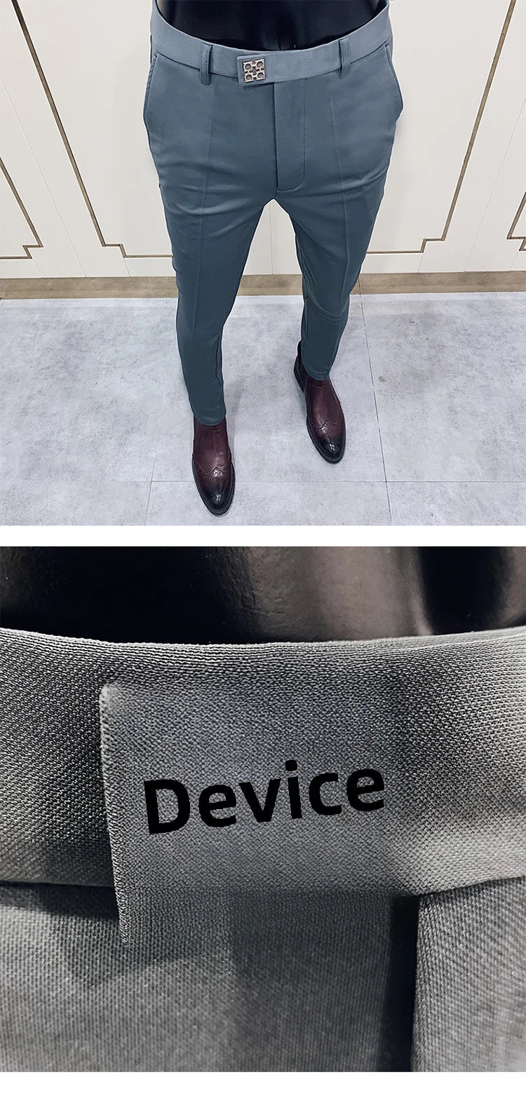 New Style Men's Casual Small Foot Elastic Suit Pants Simple Solid Color