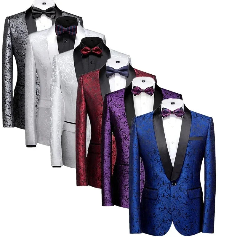 New Blue Jacquard Men's Suit Jacket Wedding Party Suit Men's Blue Red and White Men's Suit Slim Fit