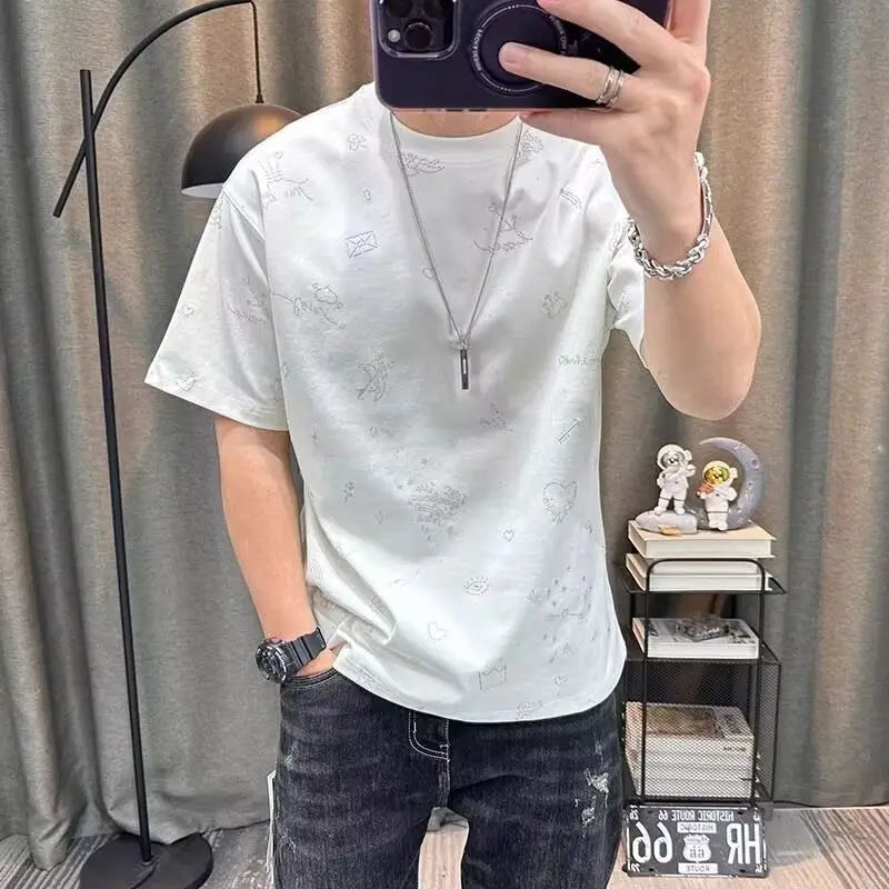 Short-sleeved T-shirt for men New Style Full-body Print High-end Pure Cotton Half-sleeved