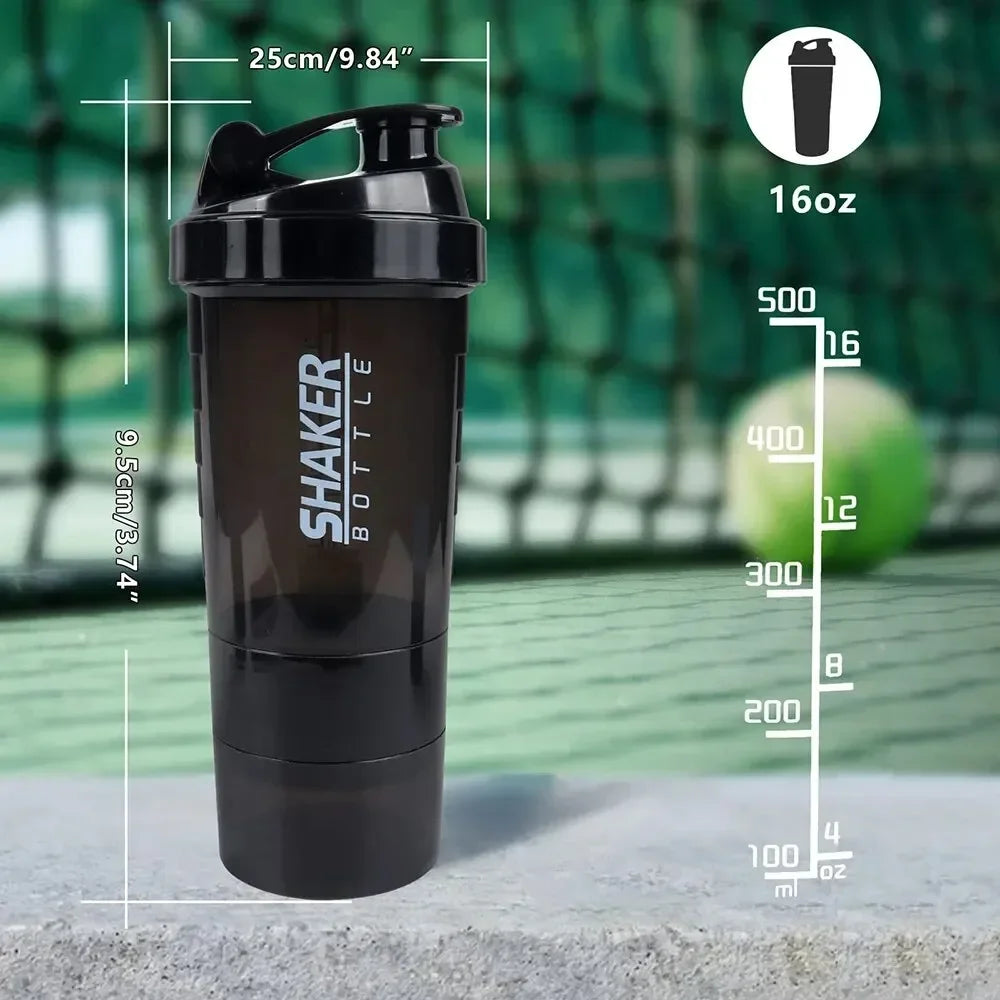 Protein Shaker Bottle Leak Proof Bottle for Protein Mixes 3 Layer Twist Off Shaker Cup Sports Shaker Bottle for Protein Powder
