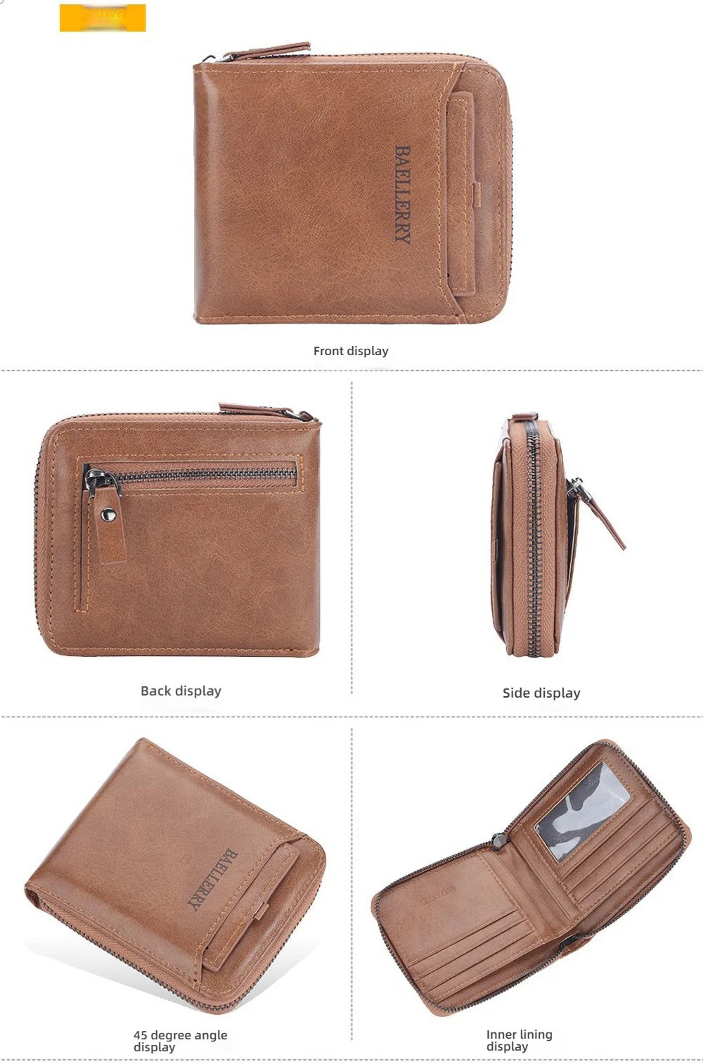 Compact Retro Wallet for Men Distressed PU Leather Zipper Coin Pocket Multi-Card Organizer Gift