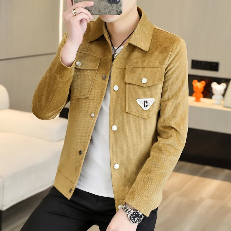 Small fragrance denim jacket Men's spring and fall American vibe Embroidered Plankton top fashion brand baggy lapel jacket