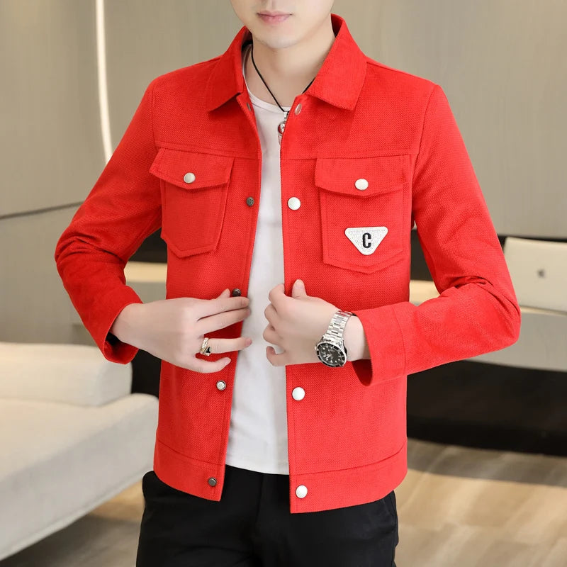 Small fragrance denim jacket Men's spring and fall American vibe Embroidered Plankton top fashion brand baggy lapel jacket
