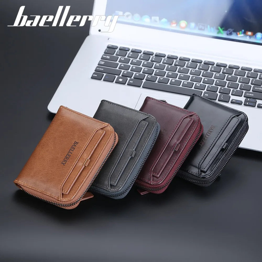 Compact Retro Wallet for Men Distressed PU Leather Zipper Coin Pocket Multi-Card Organizer Gift