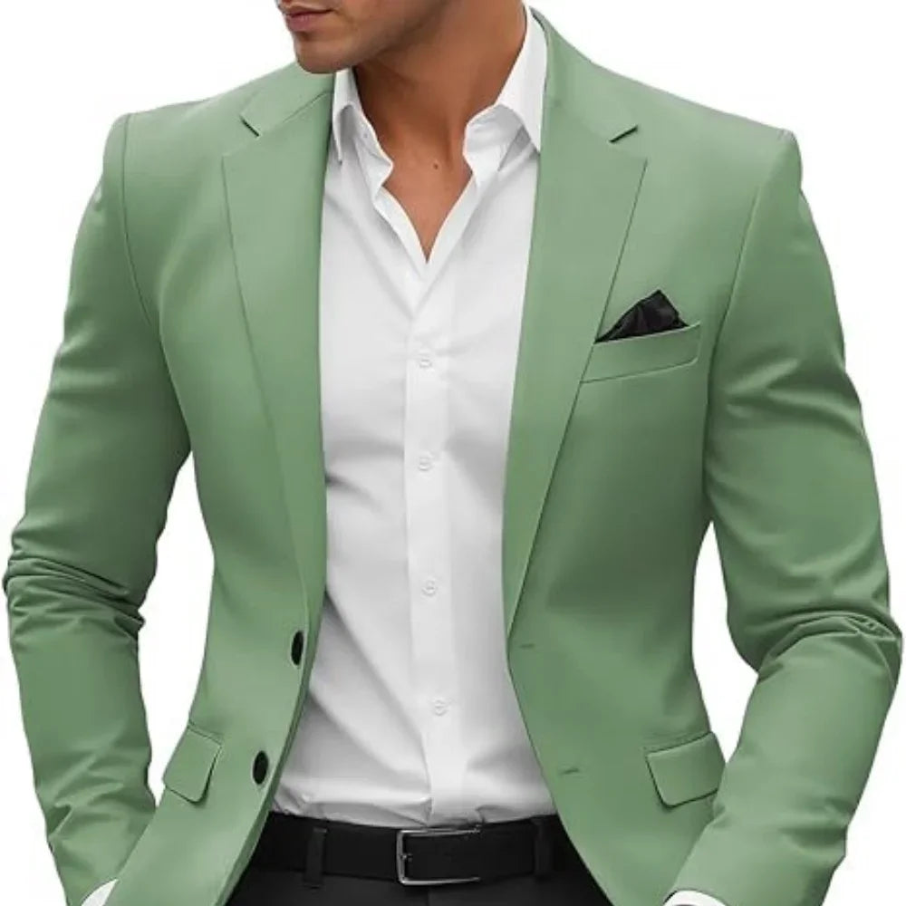 2025 Fashion Suit Jacket Men's Green Jacket Regular Slim Fit Comfortable Pocket Single Button Suit Jacket