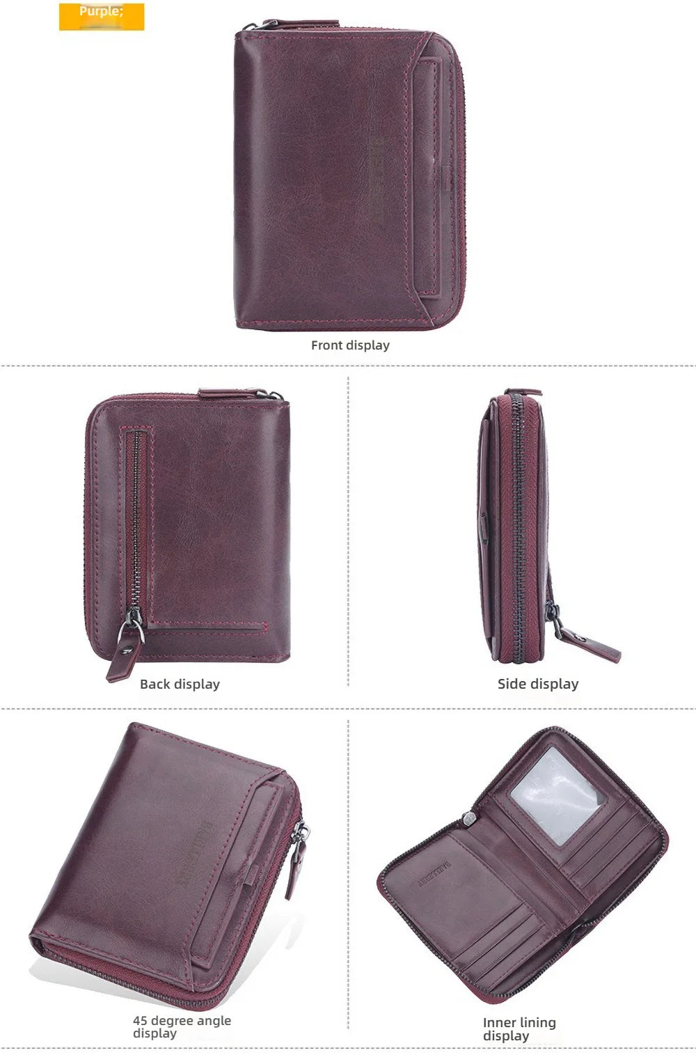 Compact Retro Wallet for Men Distressed PU Leather Zipper Coin Pocket Multi-Card Organizer Gift