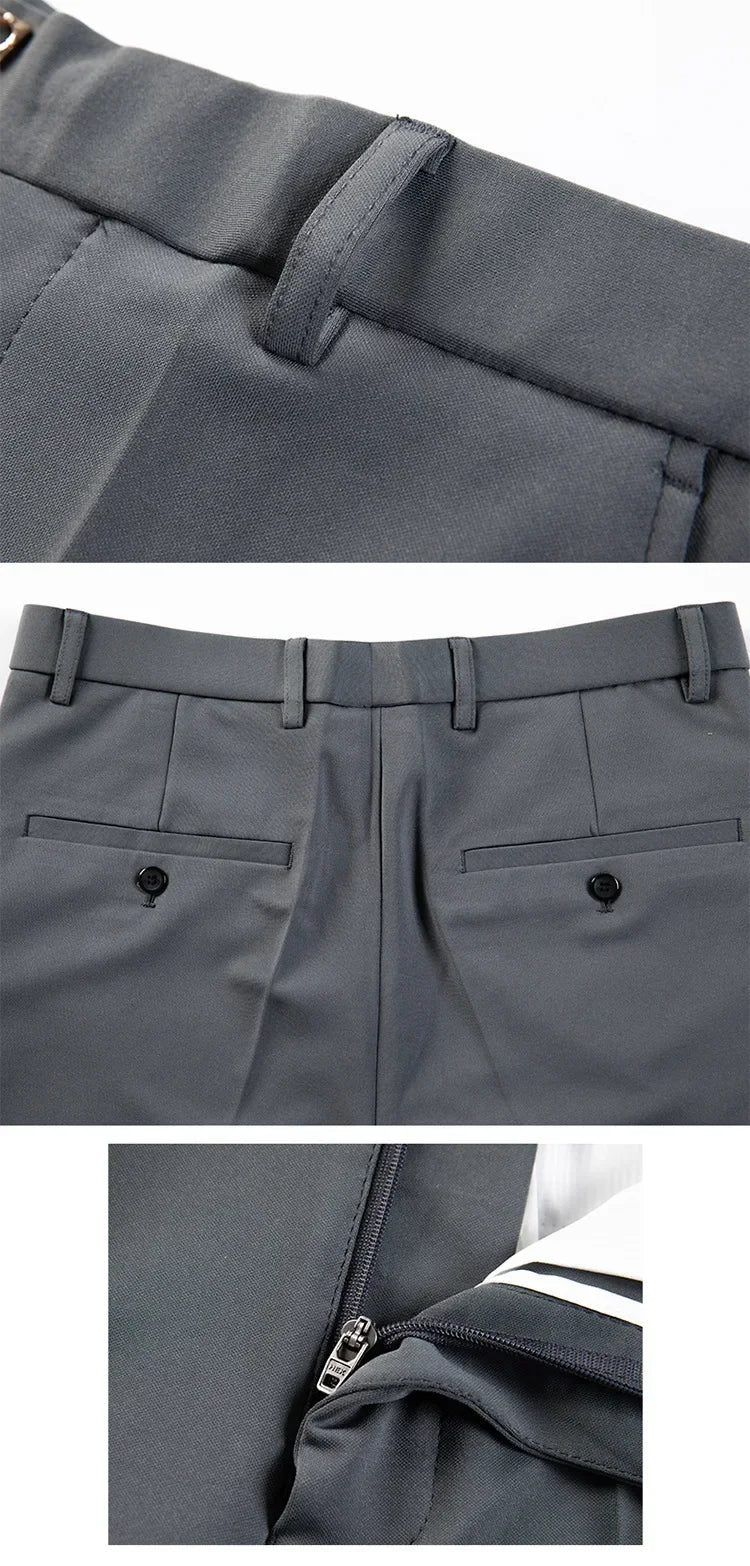 New Style Men's Casual Small Foot Elastic Suit Pants Simple Solid Color