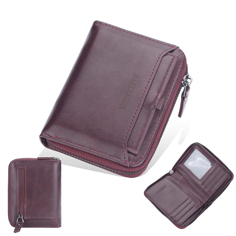 Compact Retro Wallet for Men Distressed PU Leather Zipper Coin Pocket Multi-Card Organizer Gift