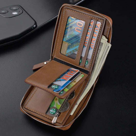 New Leather Men's Card holder Zipper Short Desigh Male  Vintage pocket Wallets men's billeteras para hombre
