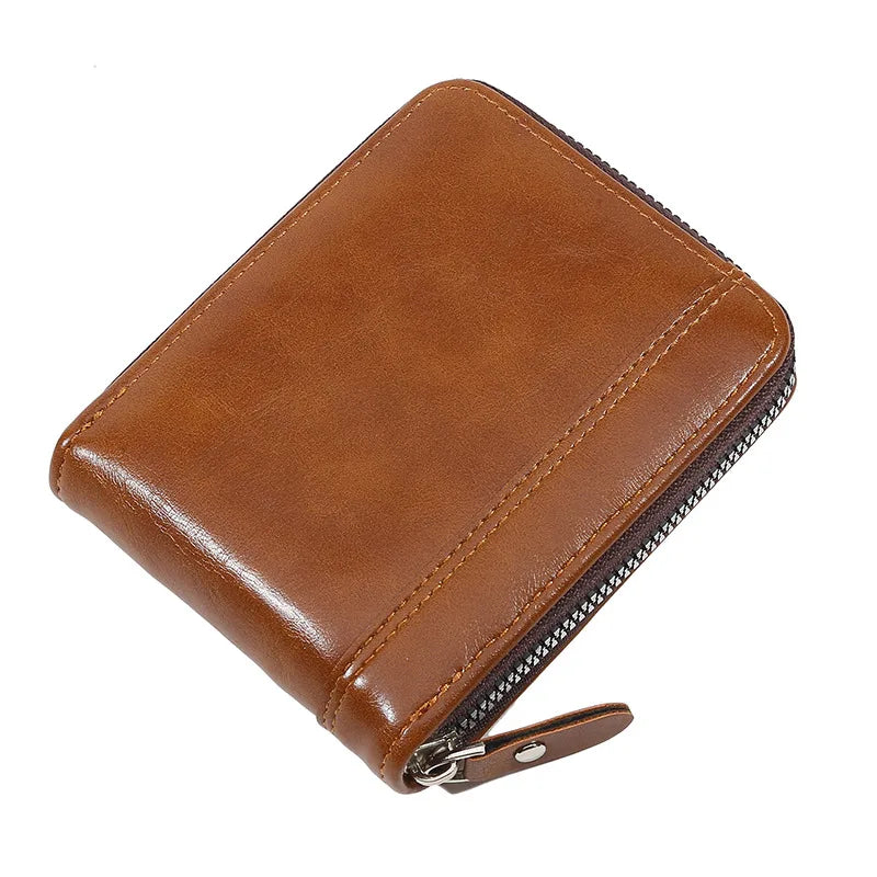 Leather Men’s Wallet Luxury Mens Purse Male Zipper Card Holders with Coin Pocket