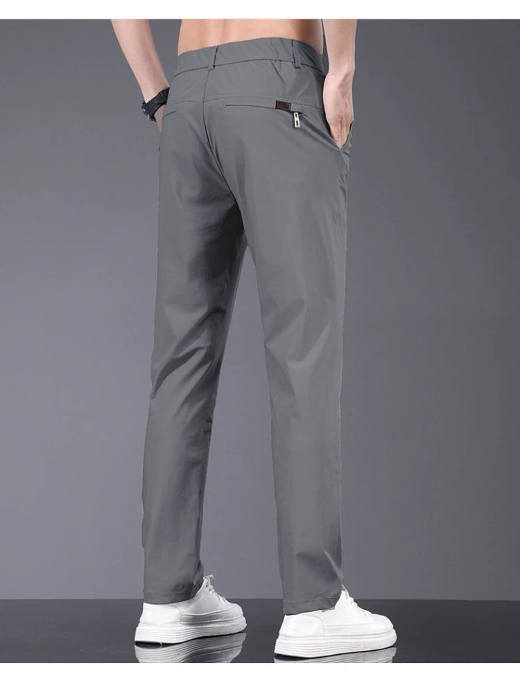 New Men's Ice Silk Pant Casual Fashion Straight Suit Trousers