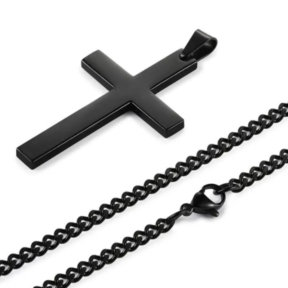 Fashion Necklace for Men Simple Cross Pendant Alloy Necklace Chain Jewelry Christmas Day Gift